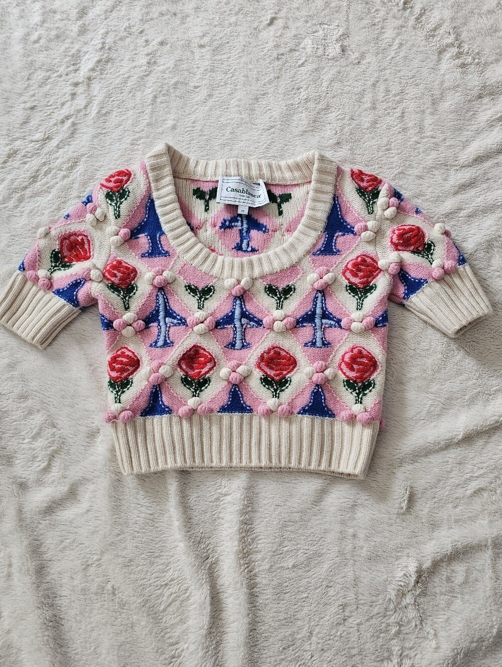 Casablanca Tennis Club Cropped Merino Wool Sweater sz XS